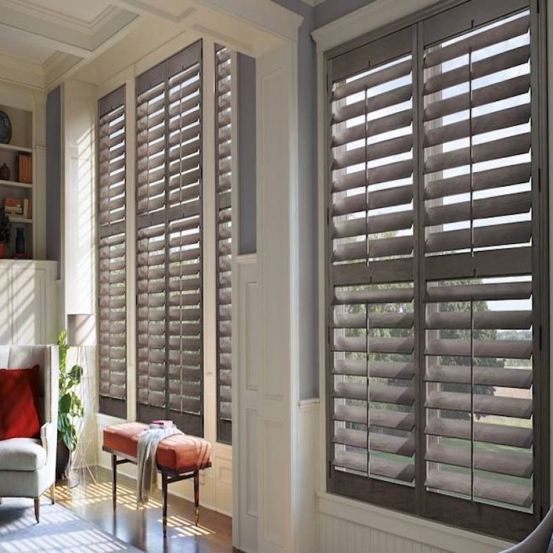 Enhance your windows with the elegant design of Woodlore plantation shutters, perfect for any room in your home.